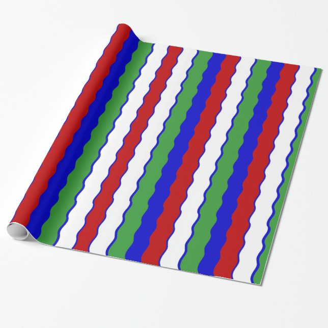 Papier Cadeau Vagues de Noël rouges, blanches, bleues et vertes (Déroulé)