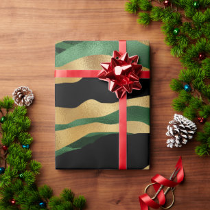 Papier Cadeau Vagues de Parties scintillant noire en or vert