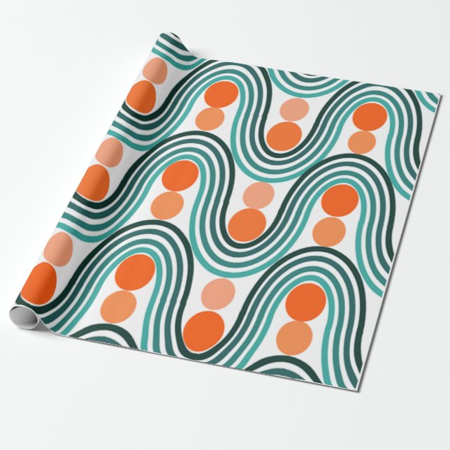 Papier Cadeau Vagues et cercles modernes du milieu du siècle (Déroulé)