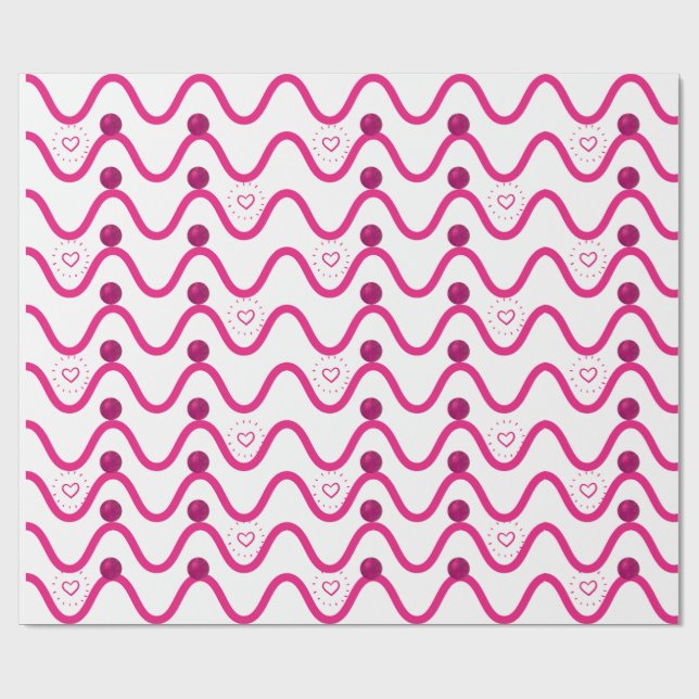 Papier Cadeau Vagues et Coeurs roses Papier Motif (Plat)