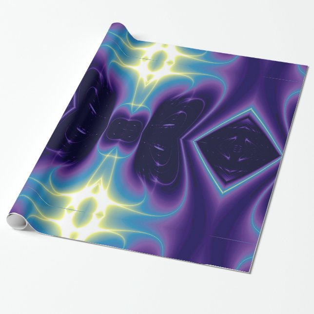 Papier Cadeau VAGUES ET ÉPAULES LUMIÈRES ABSTRAITES, bleu, viole (Déroulé)