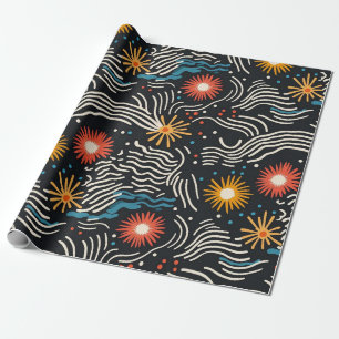 Papier Cadeau Vagues florales Abstraites sur noir