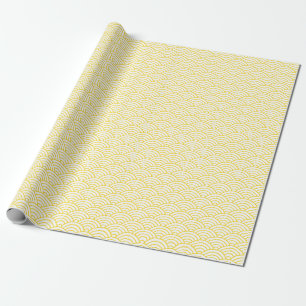 Papier Cadeau Vagues japonaises, jaune d'or sur le blanc
