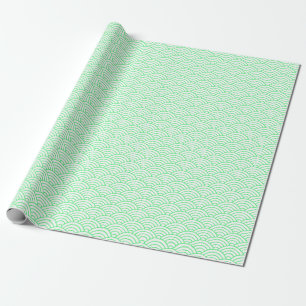 Papier Cadeau Vagues japonaises, vert clair sur blanc