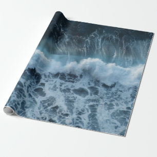 Papier Cadeau Vagues nautiques de mer d'océan bleu