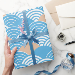Papier Cadeau Vagues Seigaiha et Soleil Levant Japonais Modernes