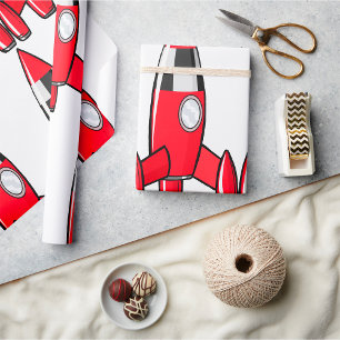 Papier Cadeau Vaisseau spatial jouet rouge fusée rétro Sci-Fi es