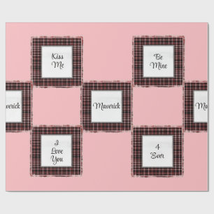 Papier Cadeau Valentin Brown rose plaid personnalisé