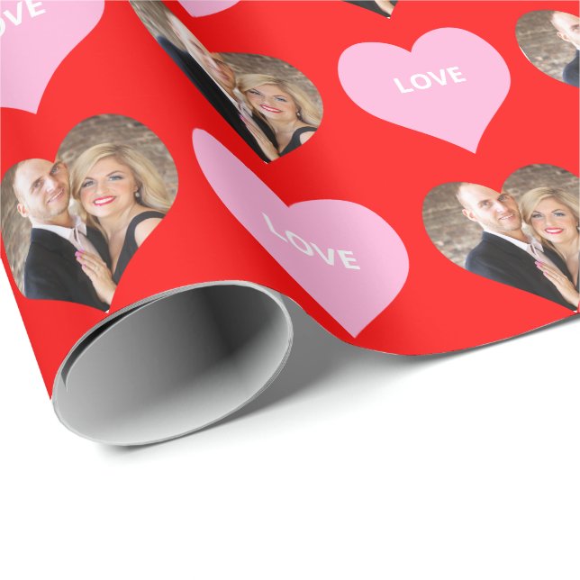 Papier Cadeau Valentine Amour Modèle photo Coeurs mignons (Coin rond)