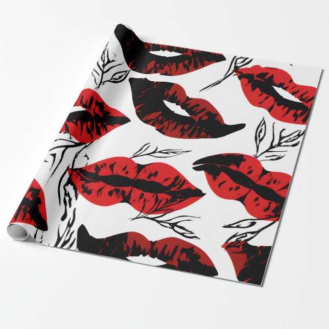 Papier Cadeau Valentine Black & Red Lips (Déroulé)