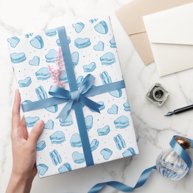Papier Cadeau Valentine Blue Heart Macarons (Cadeaux)