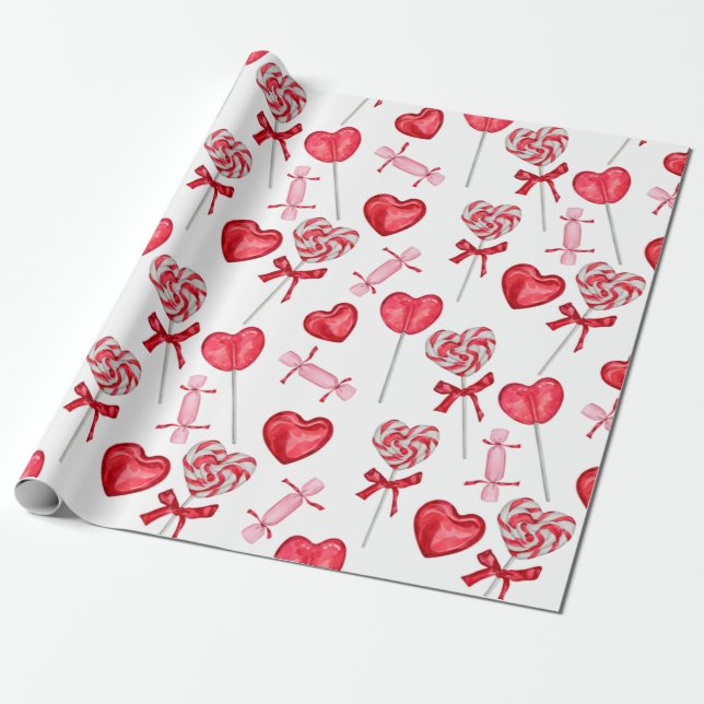 Papier Cadeau Valentine Candy | Coeur Lollipop (Déroulé)