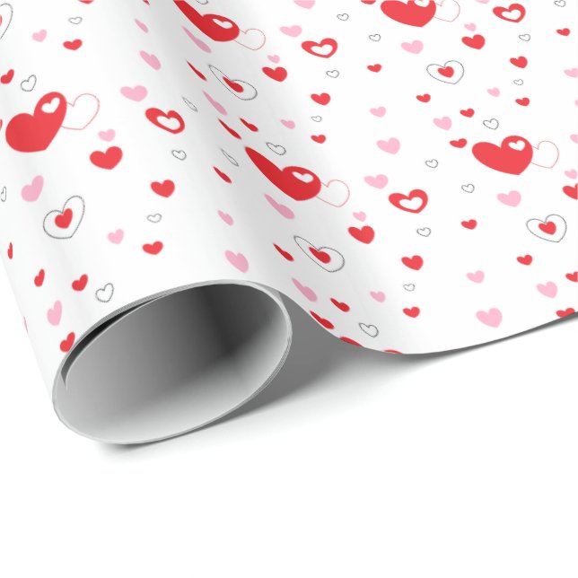 Papier Cadeau Valentine Coeurs Design Enveloppement Cadeau Papie (Coin rond)