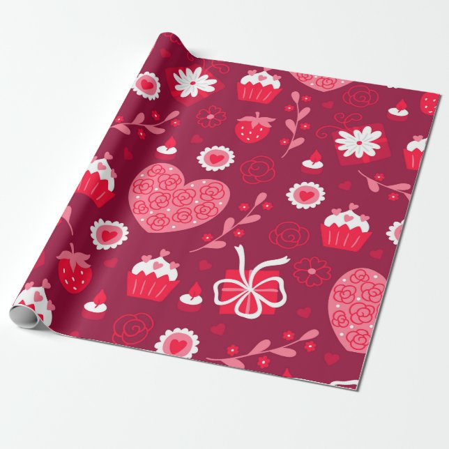 Papier Cadeau Valentine coeurs papier d'emballage motif (Déroulé)