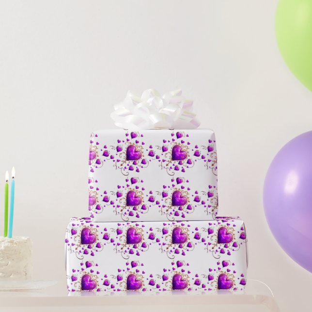 Papier Cadeau Valentine Coeurs romantiques Motif pourpre (Cadeaux de fête)