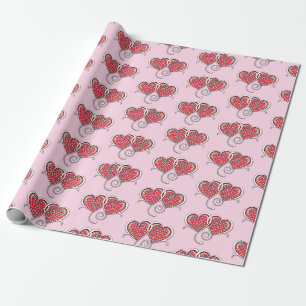 Papier Cadeau Valentine Élégant Coeurs Interverrouillés Design