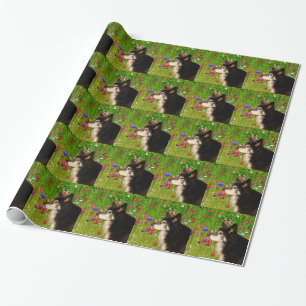 Papier Cadeau Valentine Frontière Collie avec de belles fleurs