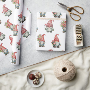 Papier Cadeau Valentine Gnomes sur blanc