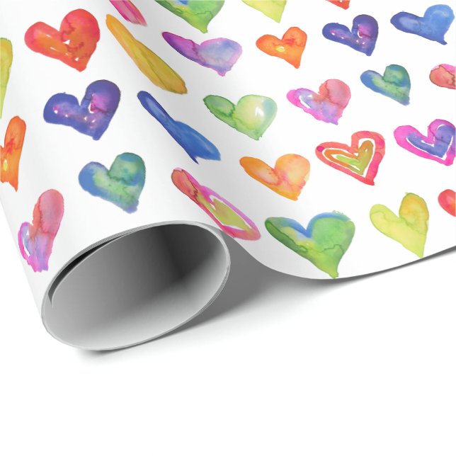 Papier Cadeau Valentine Rainbow Hearts Enveloppement Papier (Coin rond)