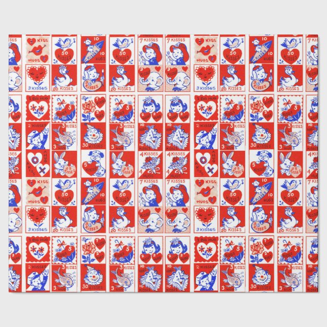 Papier Cadeau Valentine Retro Love Hugs Motif (Couture)