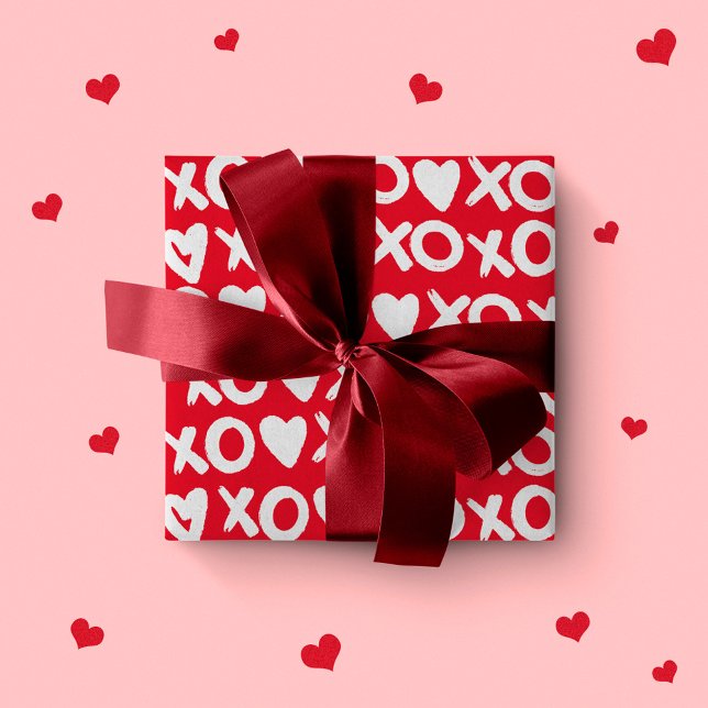 Papier Cadeau Valentine rouge blanc xo coeurs amour motif (Créateur téléchargé)