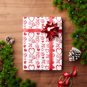 Papier Cadeau Valentine rouge & blanc XOXO coeur motif