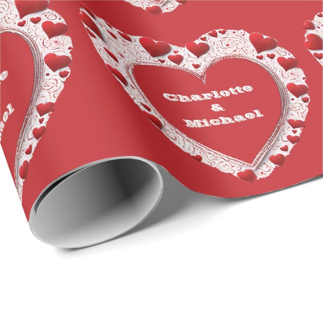 Papier Cadeau Valentine Rouge et blanc Motif de coeur d'amour (Coin rond)