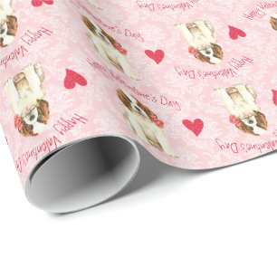 Papier Cadeau Valentine St Bernard rose