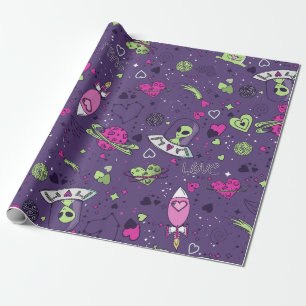 Papier Cadeau valentines alien aime ufvaisseau spatial violet