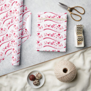 Papier Cadeau Valentine's Day Envelopper Papier Rose Coeurs roug