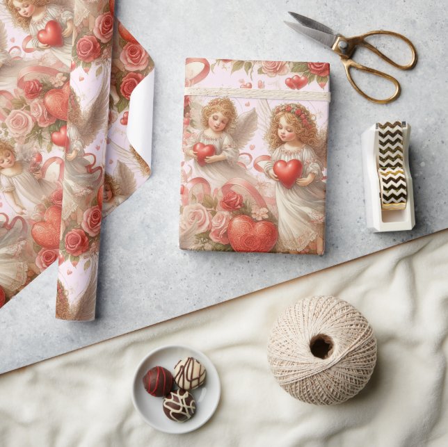 Papier Cadeau  Valentines Day Hearts and Amge;s Holiday  (Artisanat)