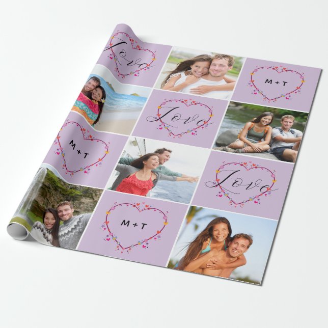 Papier Cadeau Valentine's Day Initials Love Photo Collage (Déroulé)