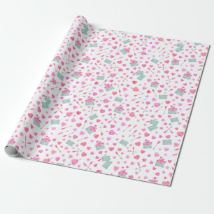 Papier Cadeau Valentine's Day Love Hearts Motif Enveloppement Pa