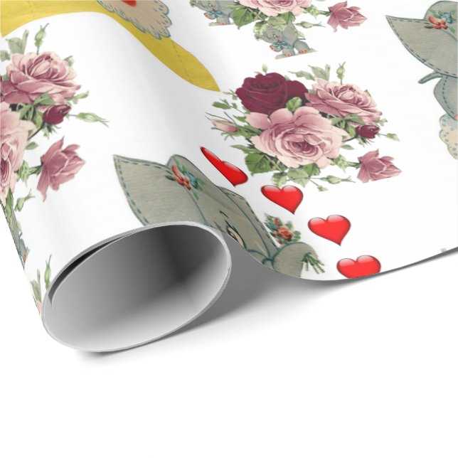 Papier Cadeau Valentine's Day Wrapping Papier Elephant (Coin rond)