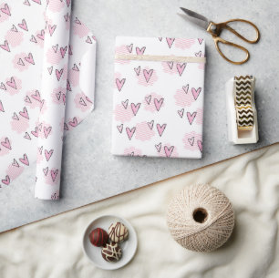 Papier Cadeau Valentine's Day Wrapping Papier rose Coeurs en ray