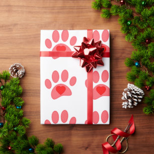 Papier Cadeau Valentines Empreinte de patte de chien pointé