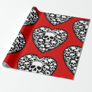 Papier Cadeau valentines gothiques crâne de coeur noir