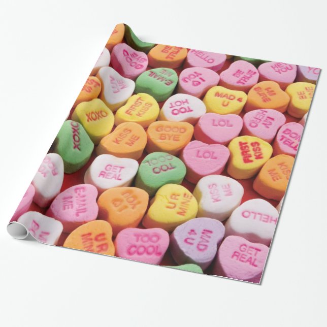 Papier Cadeau Valentines Jour Bonbons Coeurs Enveloppement Papie (Déroulé)