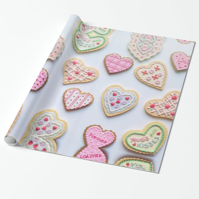 Papier Cadeau Valentines Jour Cookies Enveloppement Papier (Déroulé)