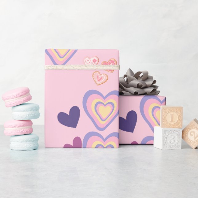 Papier Cadeau valentines jour mignon coeur rose et violet (Baby Shower)