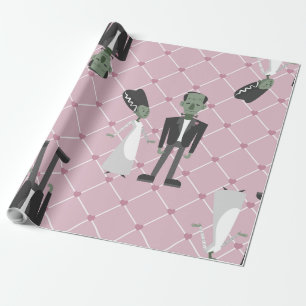Papier Cadeau valentines mariée frankenstein monster coeurs rose