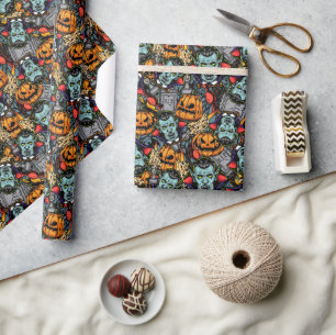 Papier Cadeau Vampires effrayants d'Halloween Citrouilles Pierre