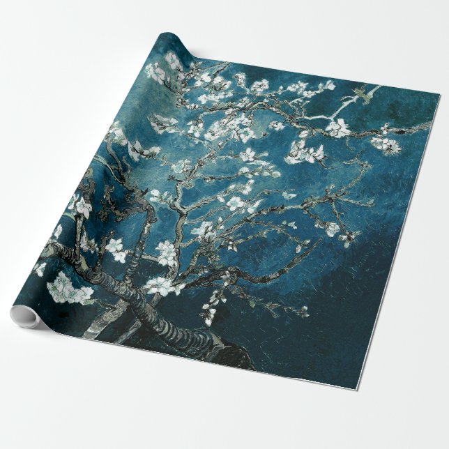 Papier Cadeau Van Gogh Almond Blossoms : Turquoise foncé (Déroulé)