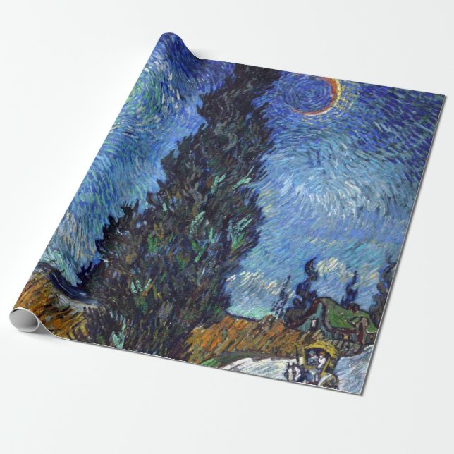 Papier Cadeau Van Gogh Road Avec Cyprès Impressionnisme (Déroulé)