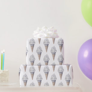 Papier Cadeau Vanilla Argent Confetti Ice Cream Cone Anniversair