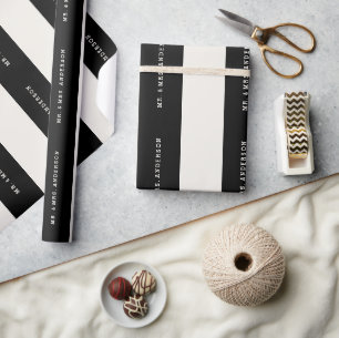 Papier Cadeau Vanille et Rayures Prépa Noir Personnalisé Nom Mar