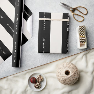 Papier Cadeau Vanille et Rayures Prépa Noir Personnalisé Nom Mar