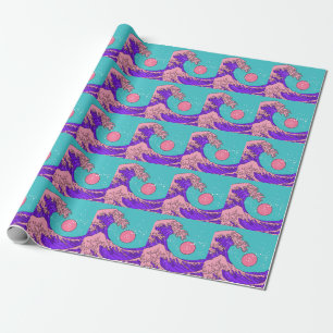 Papier Cadeau Vaporwave Great Wave : Art Océanique Stylisé
