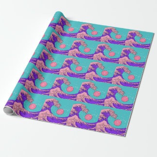 Papier Cadeau Vaporwave Great Wave : Art Océanique Stylisé
