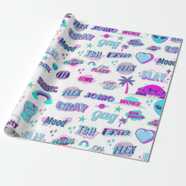 Papier Cadeau Vaporwave TikTok Trending Papier Enveloppement Cad